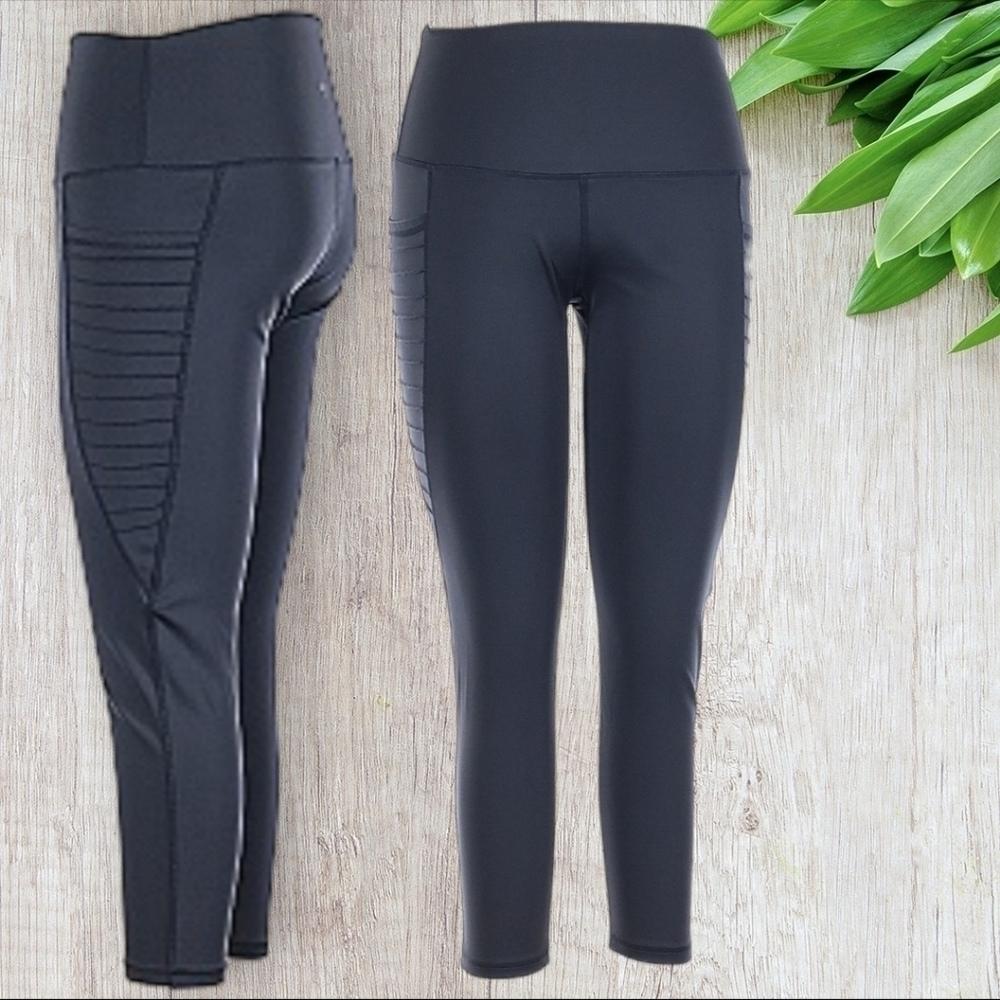 LegEnd Active High Waist Leggings w Fashion Sides & Pockets Black Size Medium